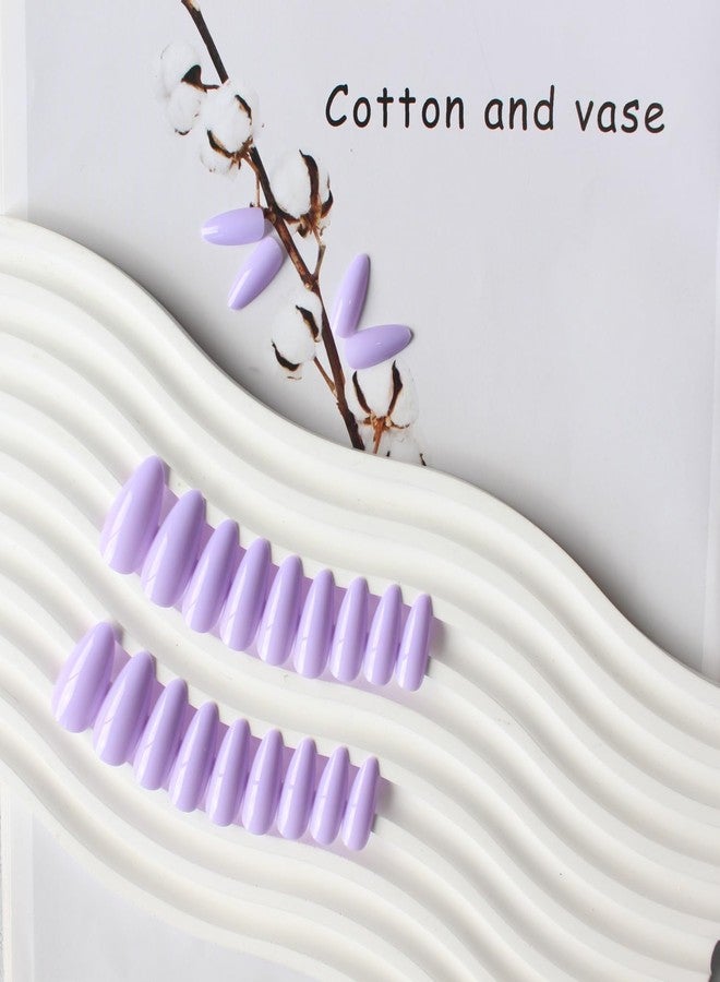 KXAMELIE Light Purple Press on Nails Almond Shaped Medium Almond Nails Press on Neutral Acrylic Nails Reusable Fake Nails for Women Girls, Glue on Nails Medium Length Stiletto False Nails Gel Artificial Nails - Image 5